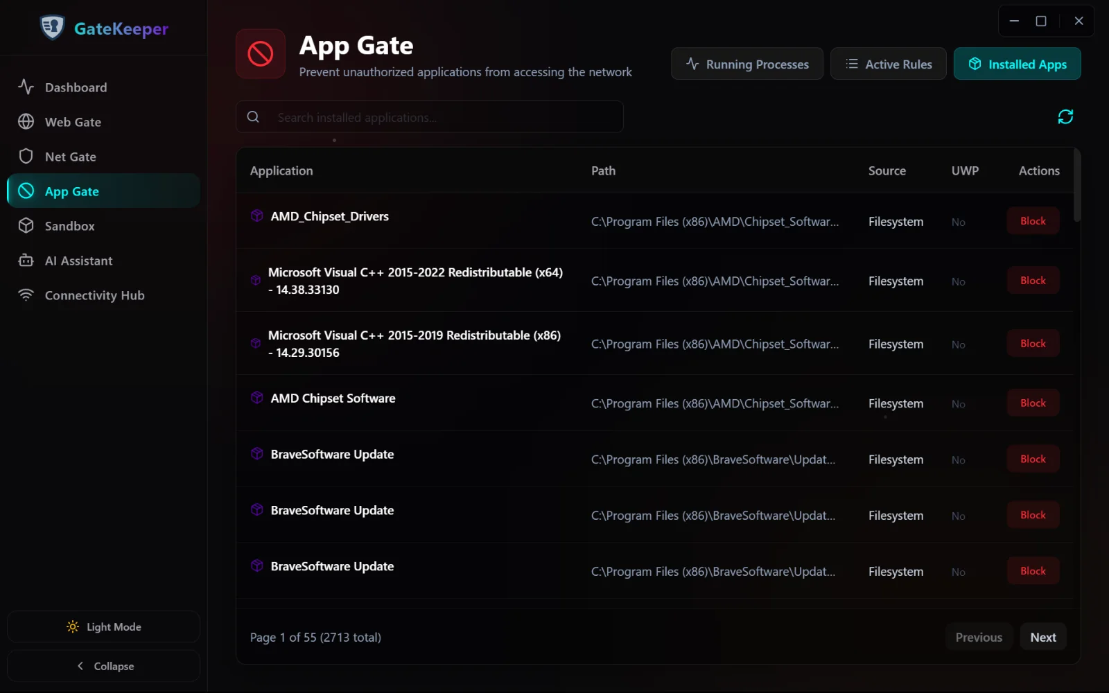 App Gate installed applications list