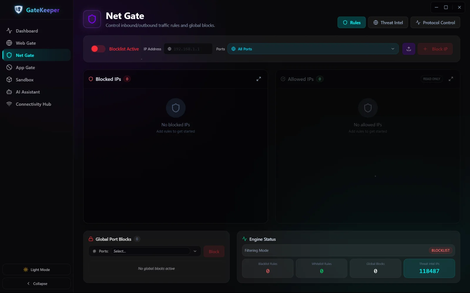 Net Gate rules and blocklist console